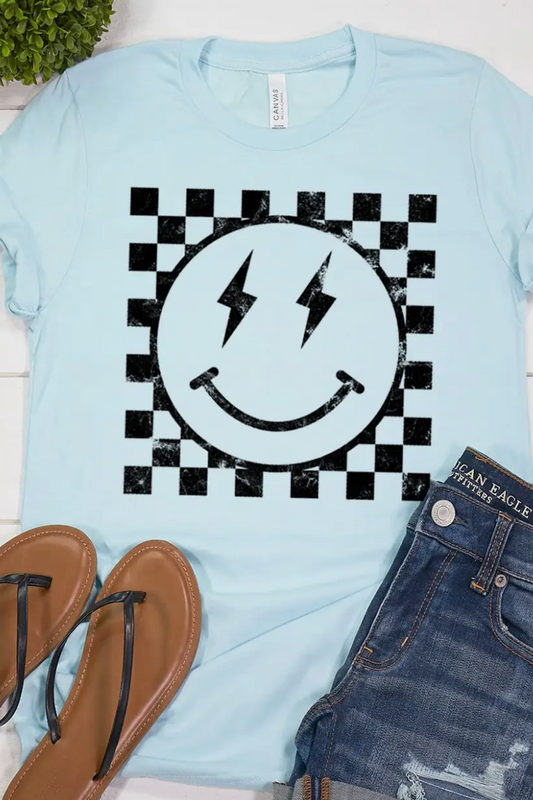 Retro Checkered Smiley Graphic Tee