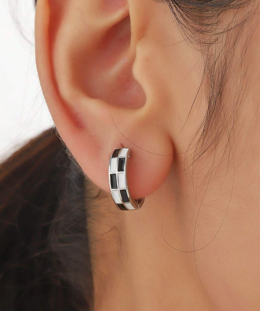 Checkered Hoop Earring