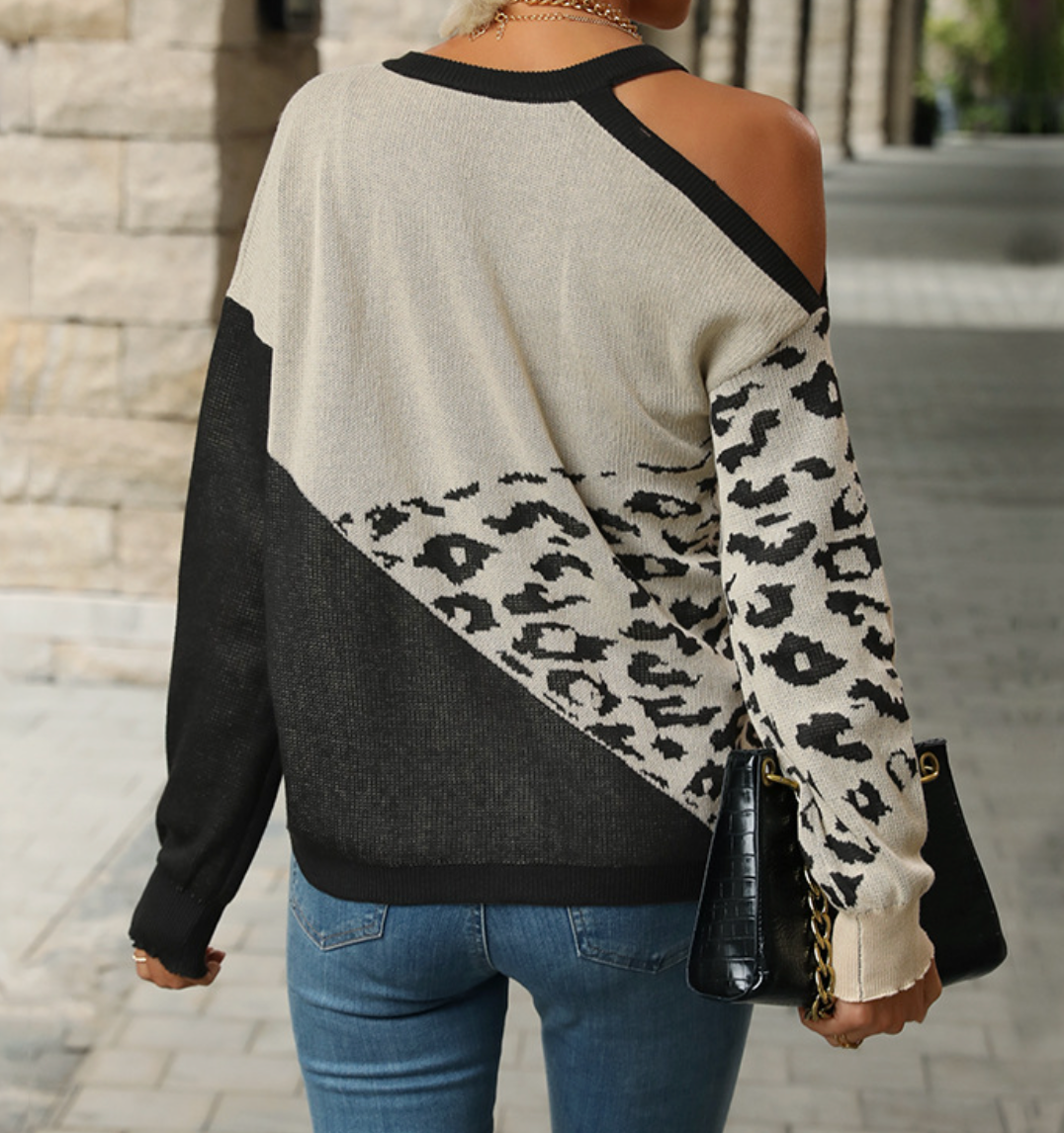 Open Shoulder Leopard Sweater