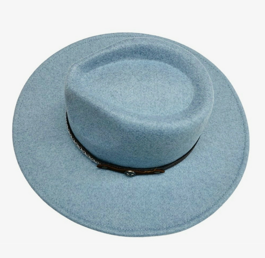 Light Blue Decorative Trim Panama Hat