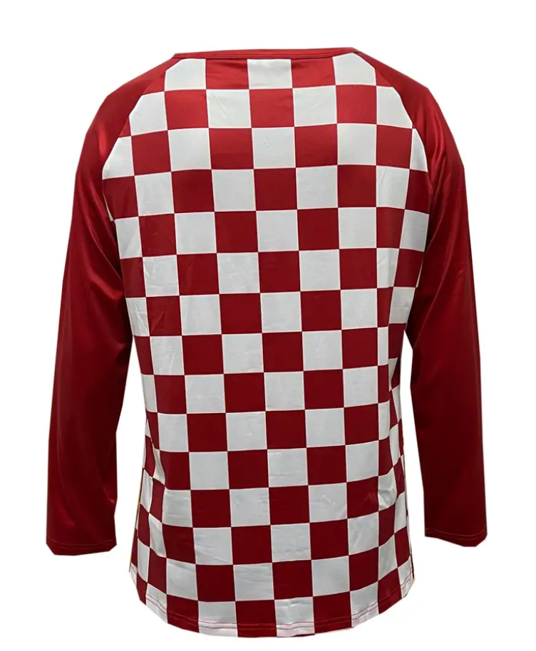 Red Silk Checked Long Sleeve