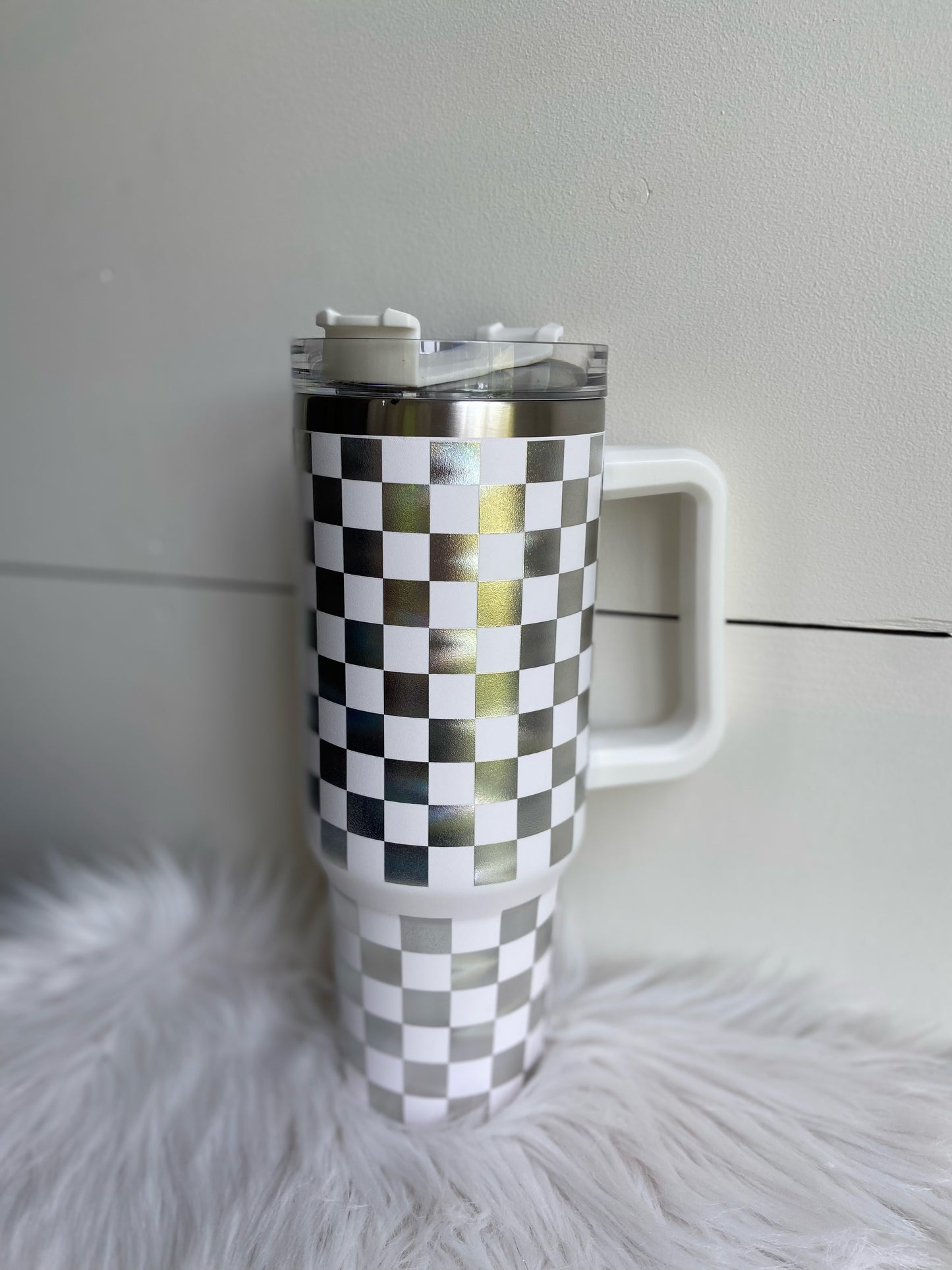 40oz Checkered Tumbler (White)