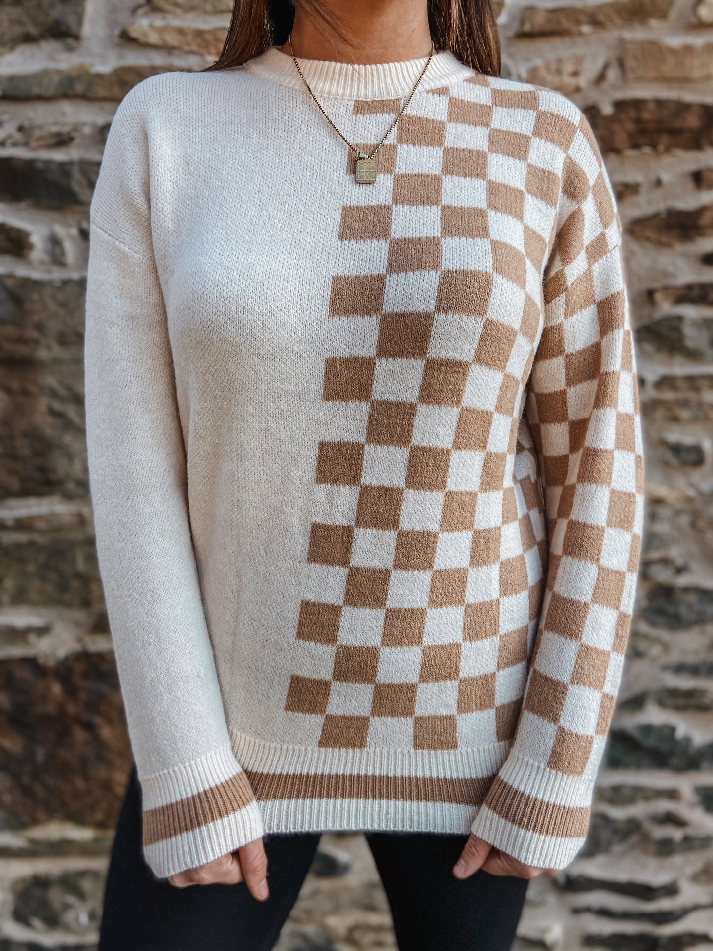 Almond Checkered Sweater