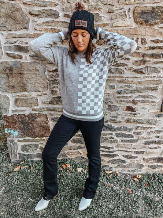 Gray Checkered Sweater
