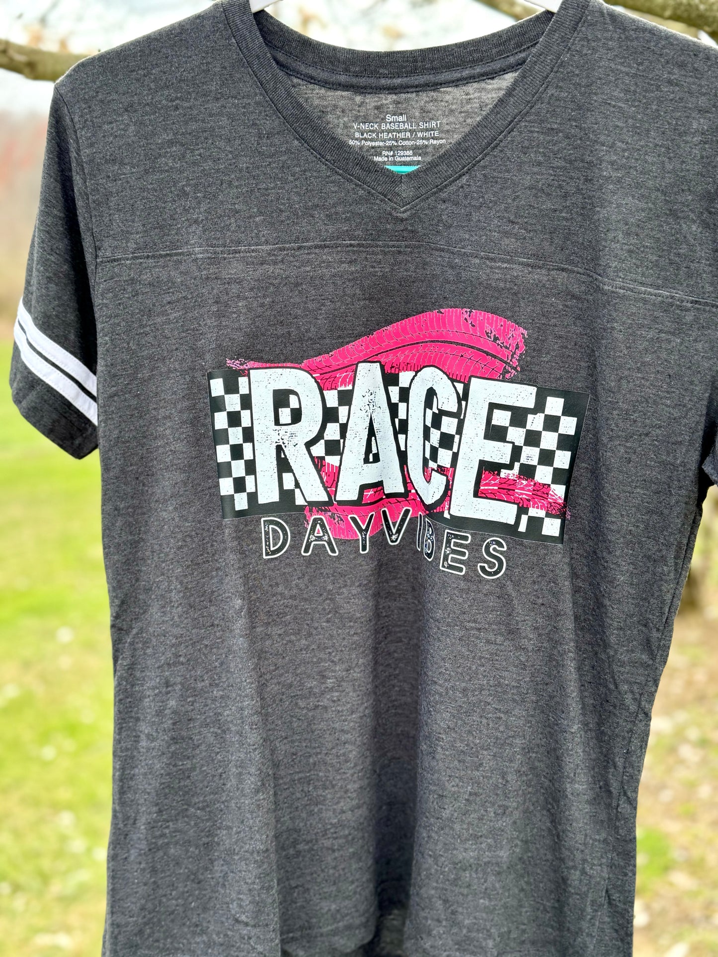 PreOrder Pink Checkered Race Day Vibes V-Neck Tee