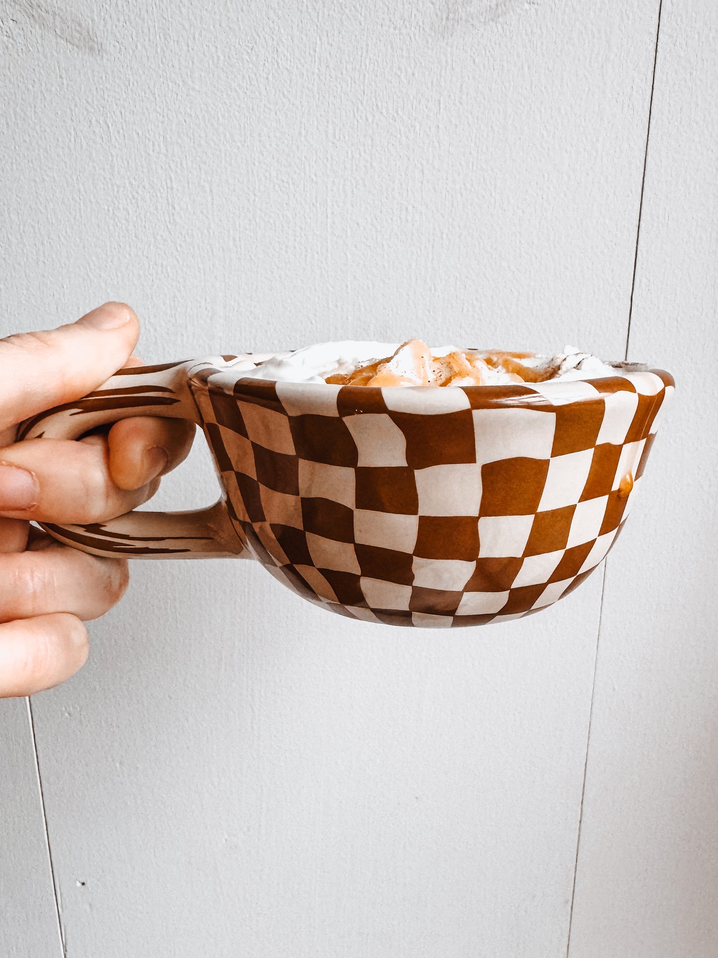 Brown Checkered Ceramic Coffee Cup