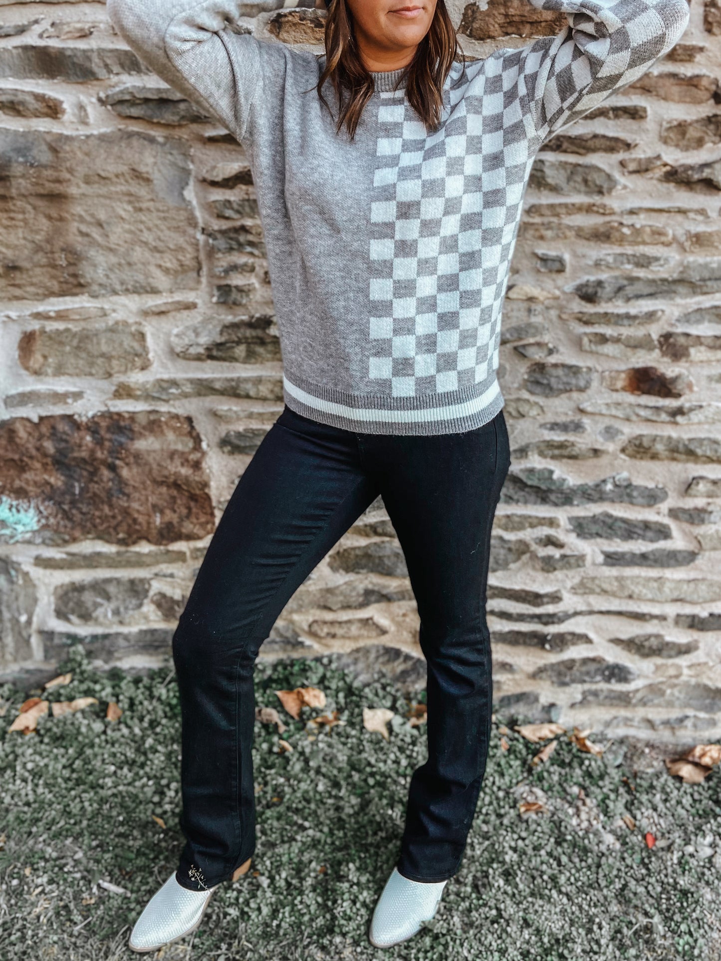 Gray Checkered Sweater