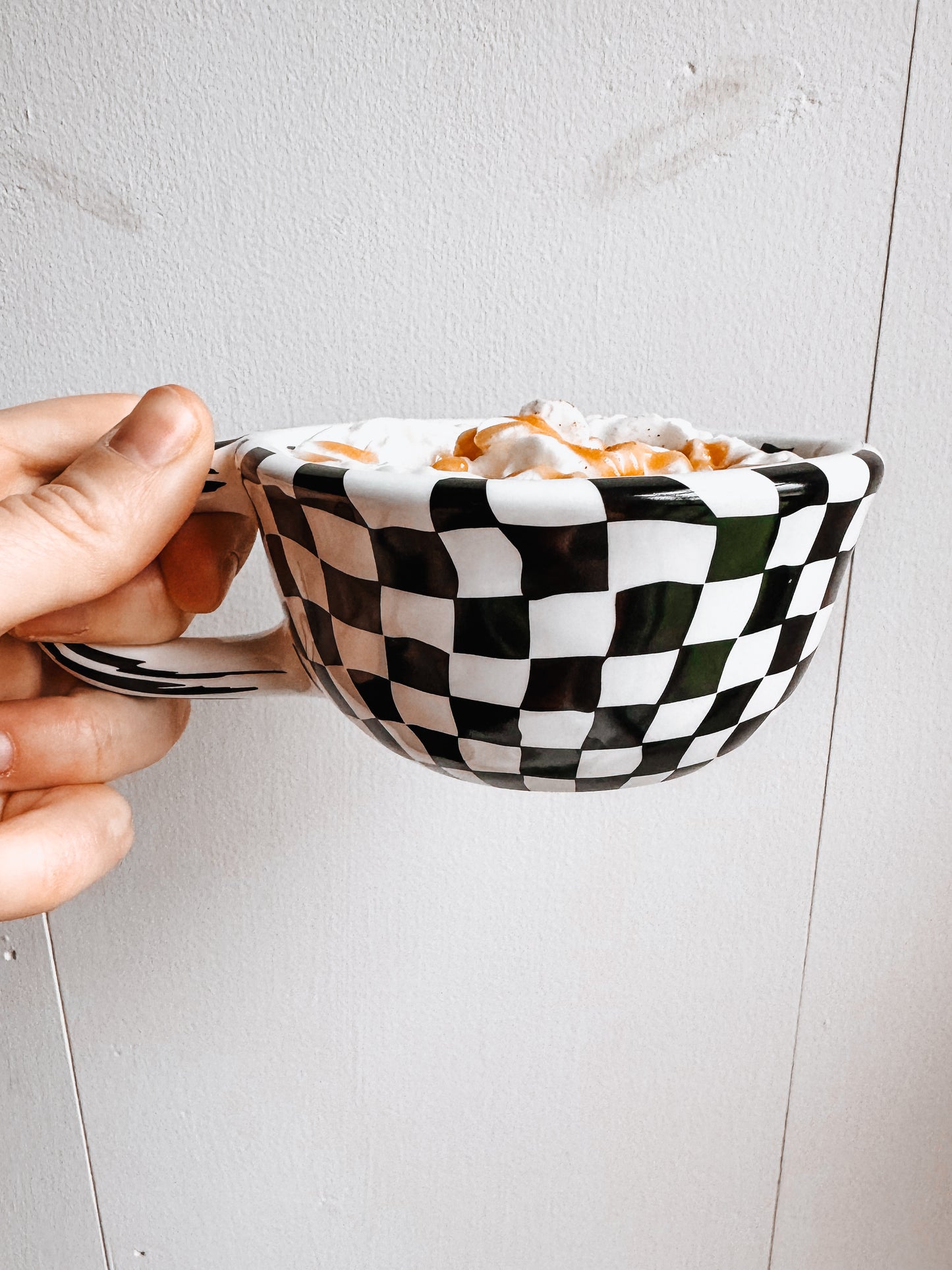 Black Checkered Ceramic Coffee Cup